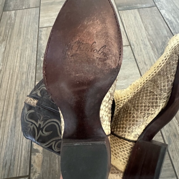 J. Chisholm Snakeskin Cowboy Boots, snake skin and Brown Leather Shaft size 7 - Picture 8 of 13